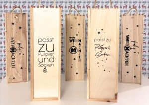 gravierte Vinbox als Werbegeschenk oder witzige Verpackung